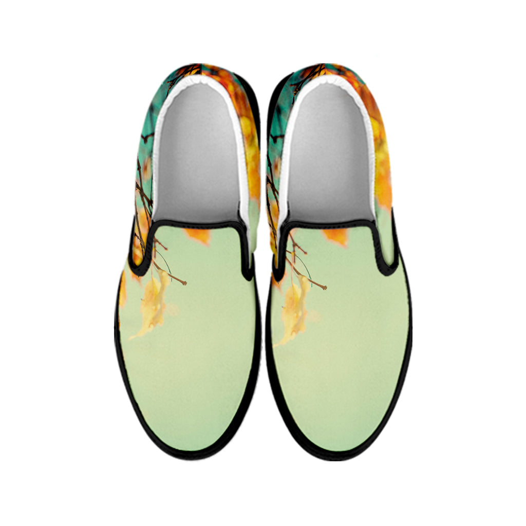 Vintage Autumn Print Black Slip On Shoes
