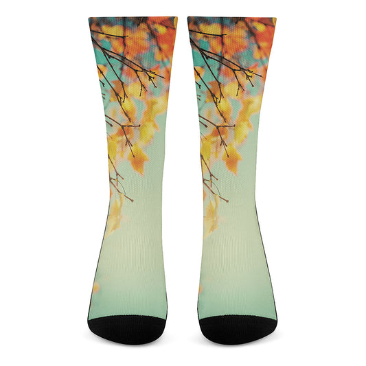 Vintage Autumn Print Crew Socks