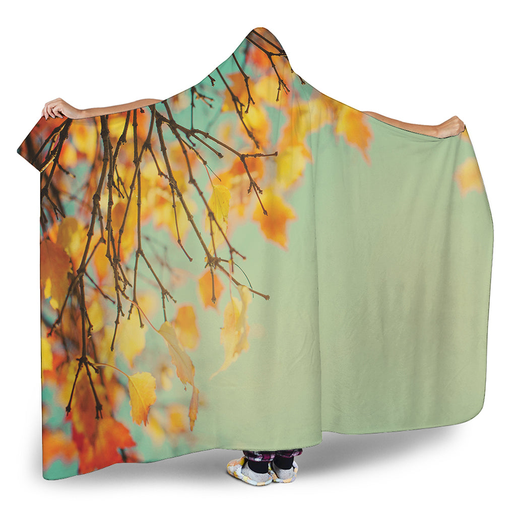 Vintage Autumn Print Hooded Blanket