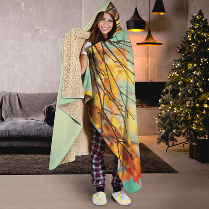 Vintage Autumn Print Hooded Blanket