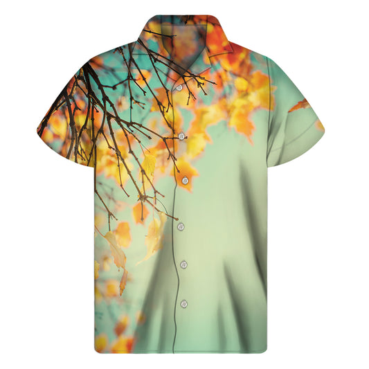 Vintage Autumn Print Men's Short Sleeve Shirt