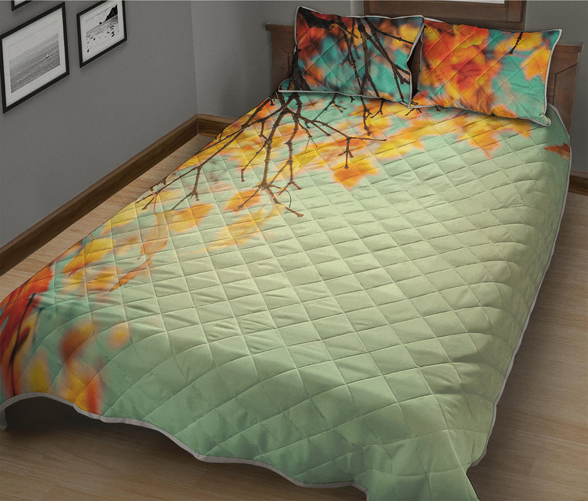 Vintage Autumn Print Quilt Bed Set