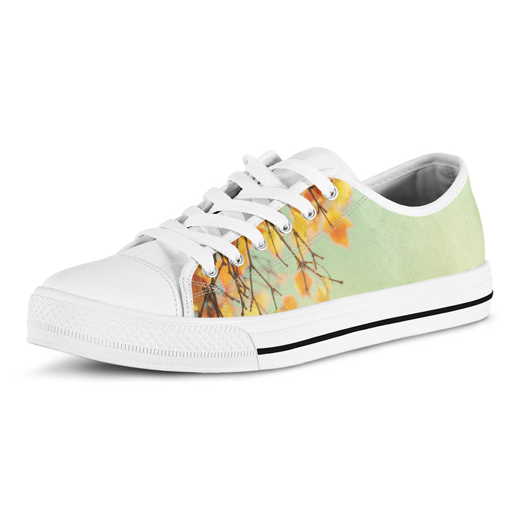 Vintage Autumn Print White Low Top Shoes