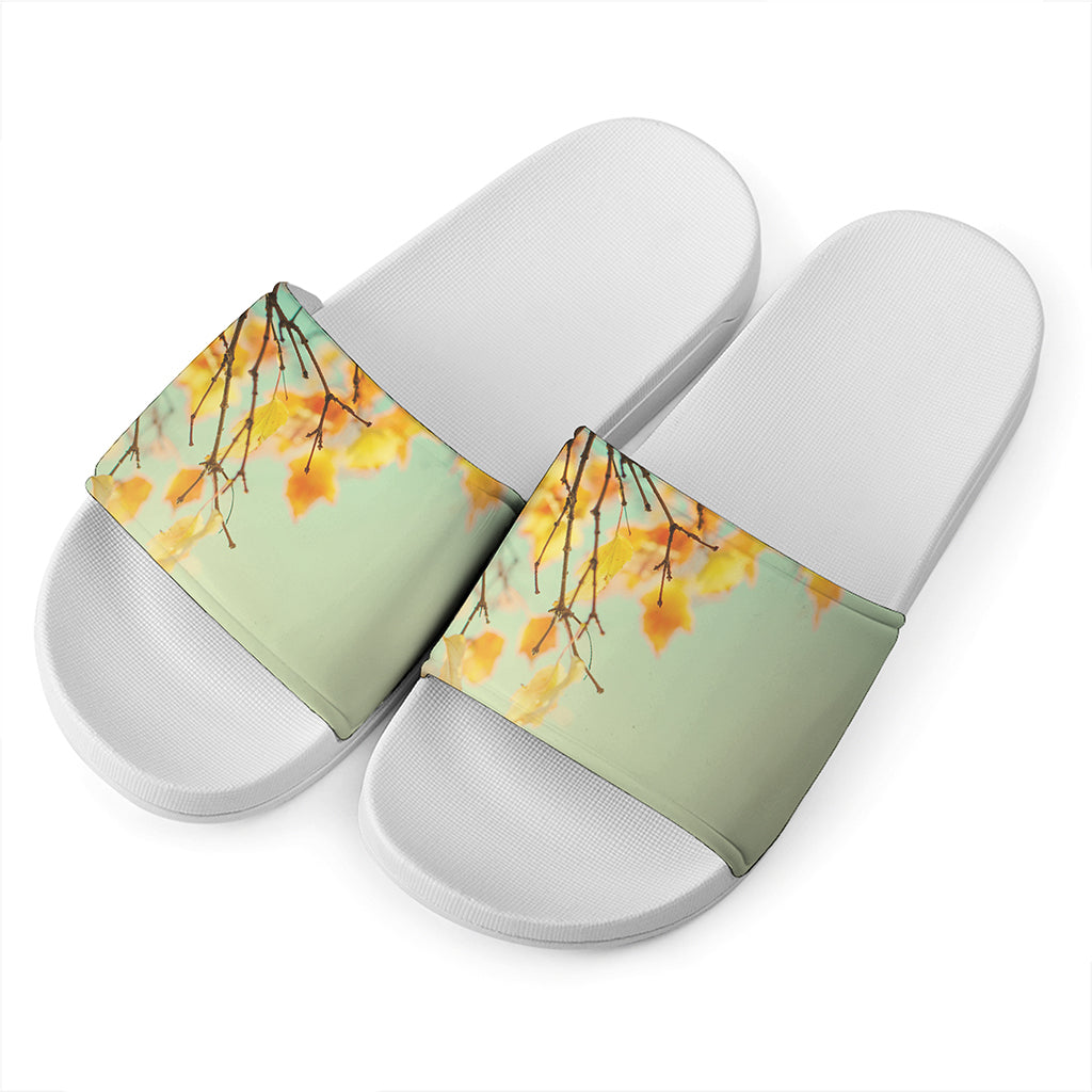 Vintage Autumn Print White Slide Sandals