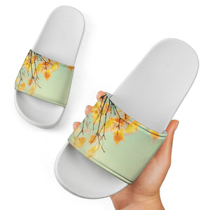 Vintage Autumn Print White Slide Sandals