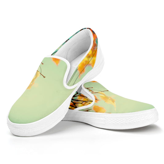 Vintage Autumn Print White Slip On Shoes