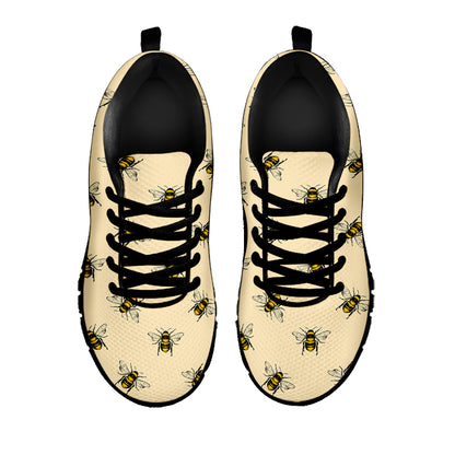 Vintage Bee Pattern Print Black Sneakers