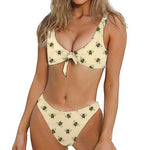 Vintage Bee Pattern Print Front Bow Tie Bikini