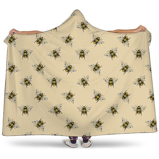 Vintage Bee Pattern Print Hooded Blanket