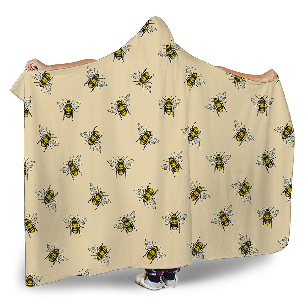Vintage Bee Pattern Print Hooded Blanket