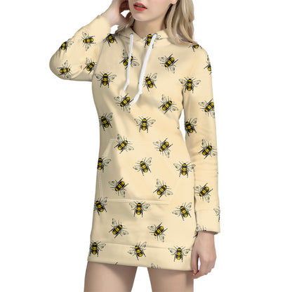 Vintage Bee Pattern Print Hoodie Dress