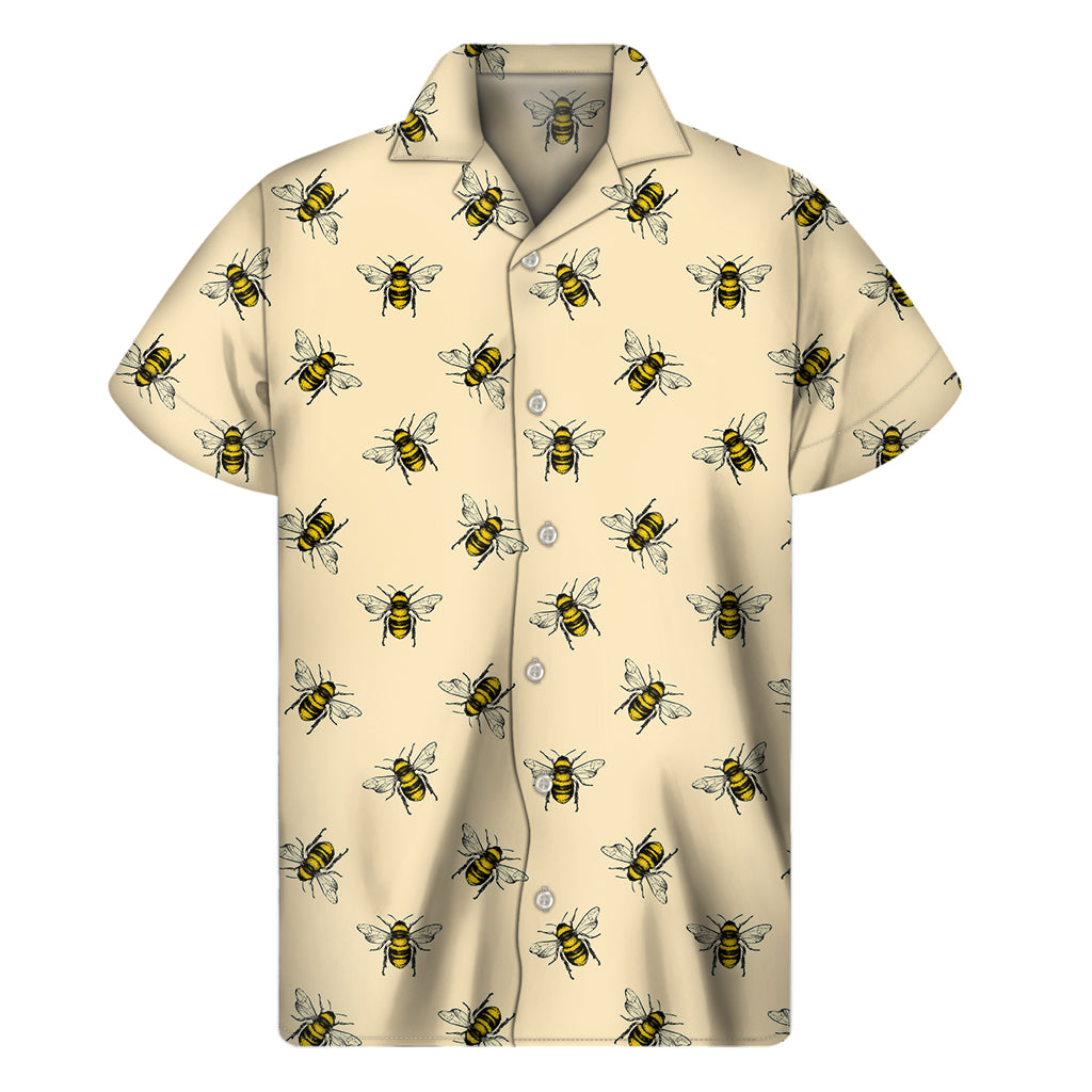 Vintage Bee Pattern Print Men's Short Sleeve Shirt
