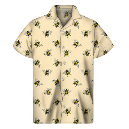 Vintage Bee Pattern Print Men's Short Sleeve Shirt