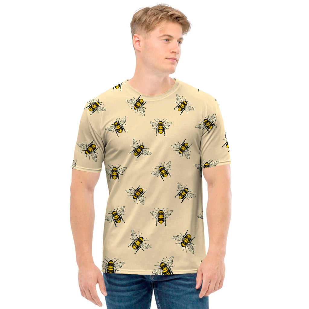 Vintage Bee Pattern Print Men's T-Shirt