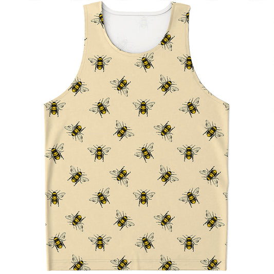 Vintage Bee Pattern Print Men's Tank Top
