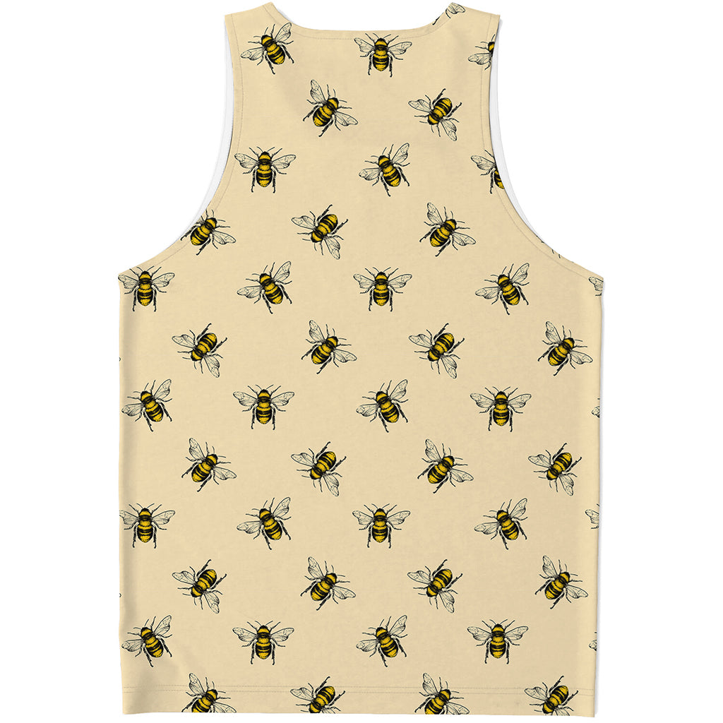 Vintage Bee Pattern Print Men's Tank Top