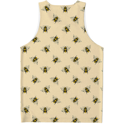 Vintage Bee Pattern Print Men's Tank Top