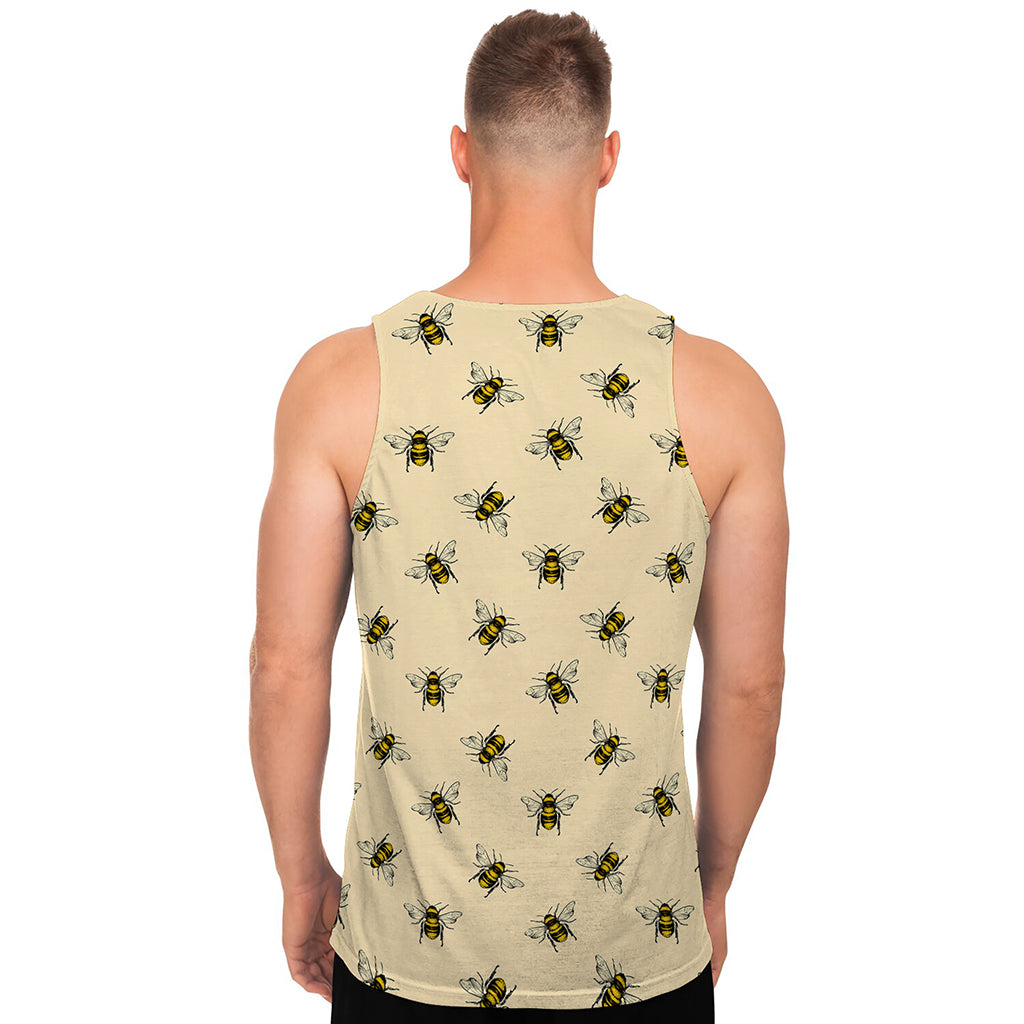 Vintage Bee Pattern Print Men's Tank Top