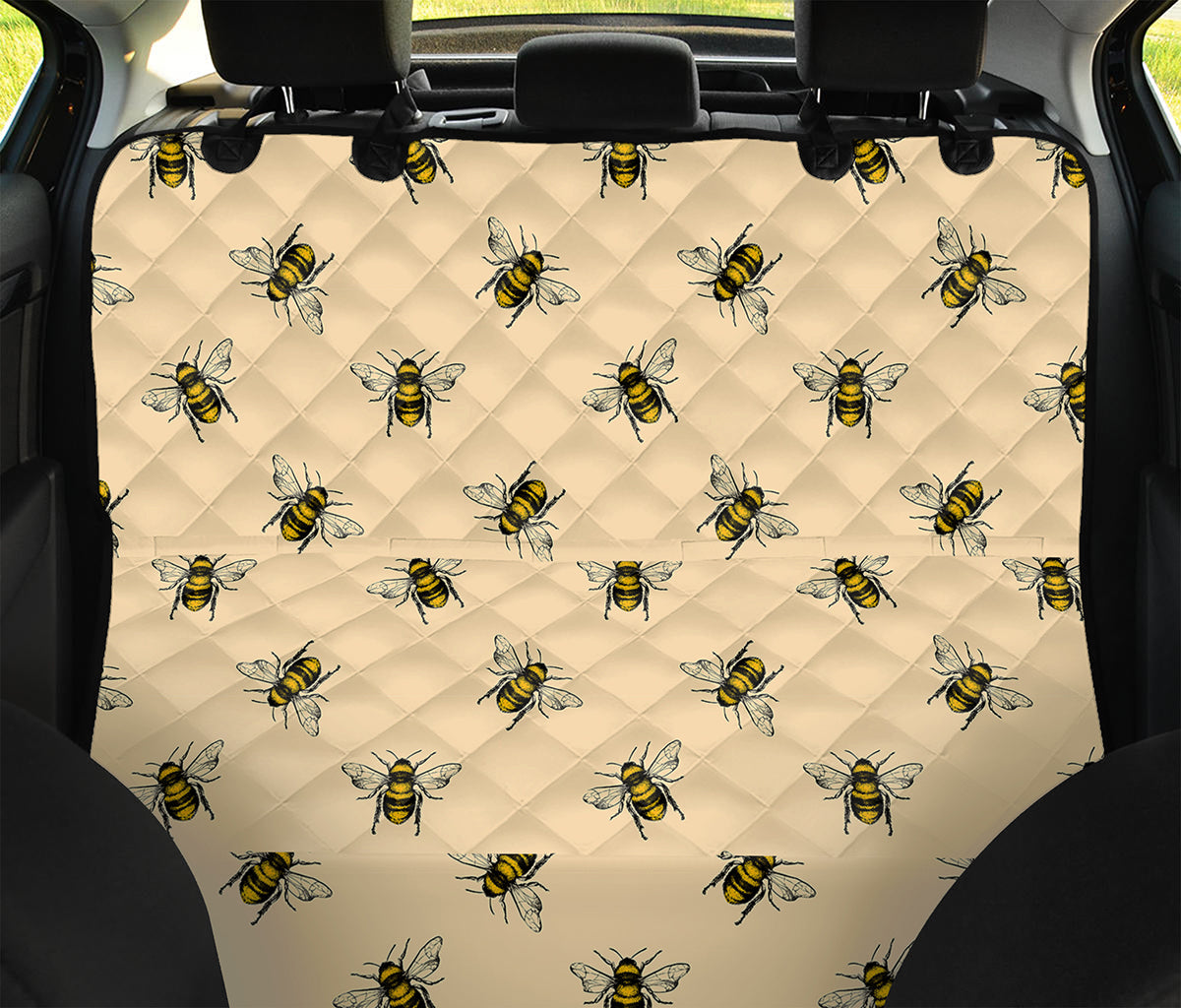 Vintage Bee Pattern Print Pet Car Back Seat Cover