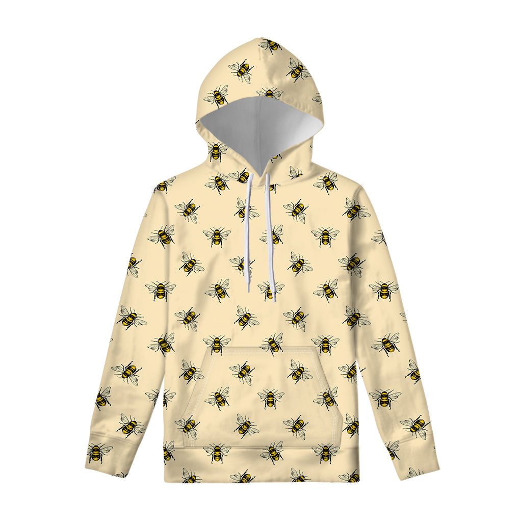 Vintage Bee Pattern Print Pullover Hoodie