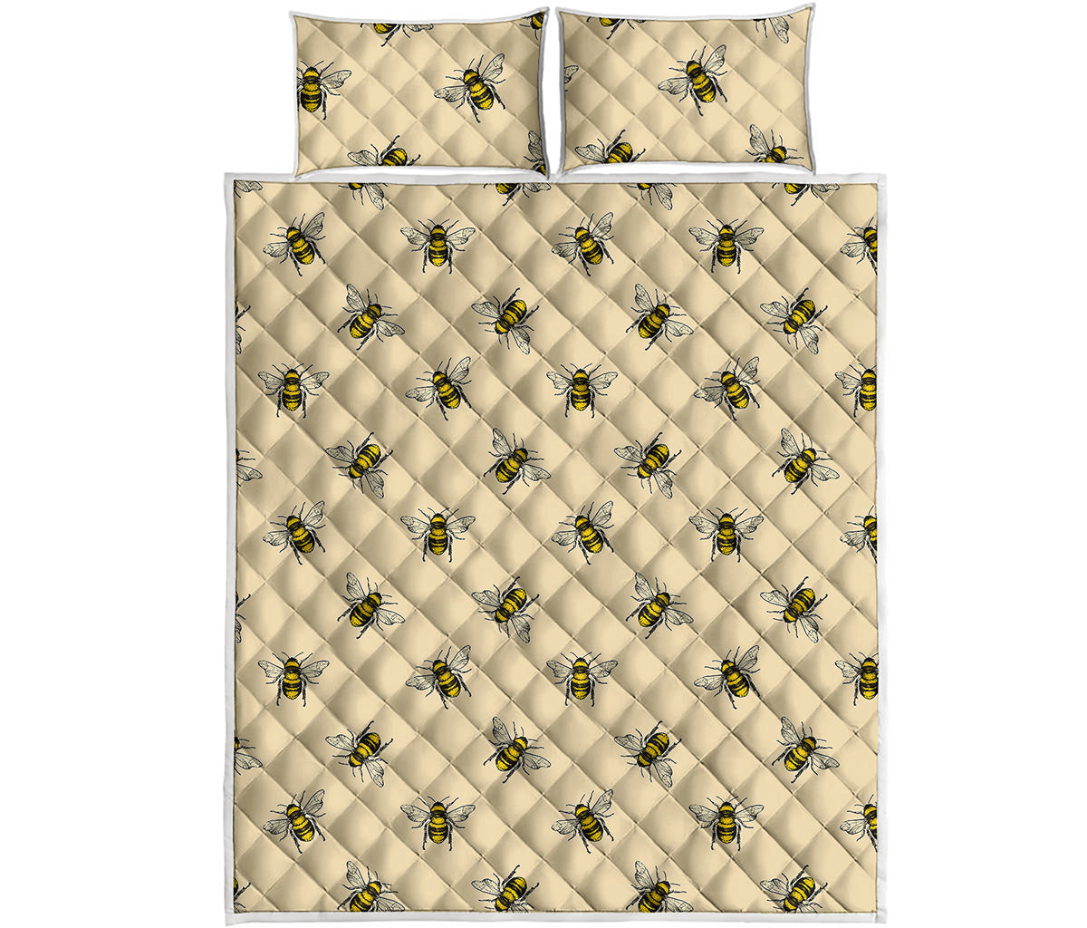 Vintage Bee Pattern Print Quilt Bed Set