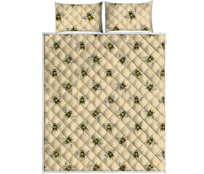 Vintage Bee Pattern Print Quilt Bed Set