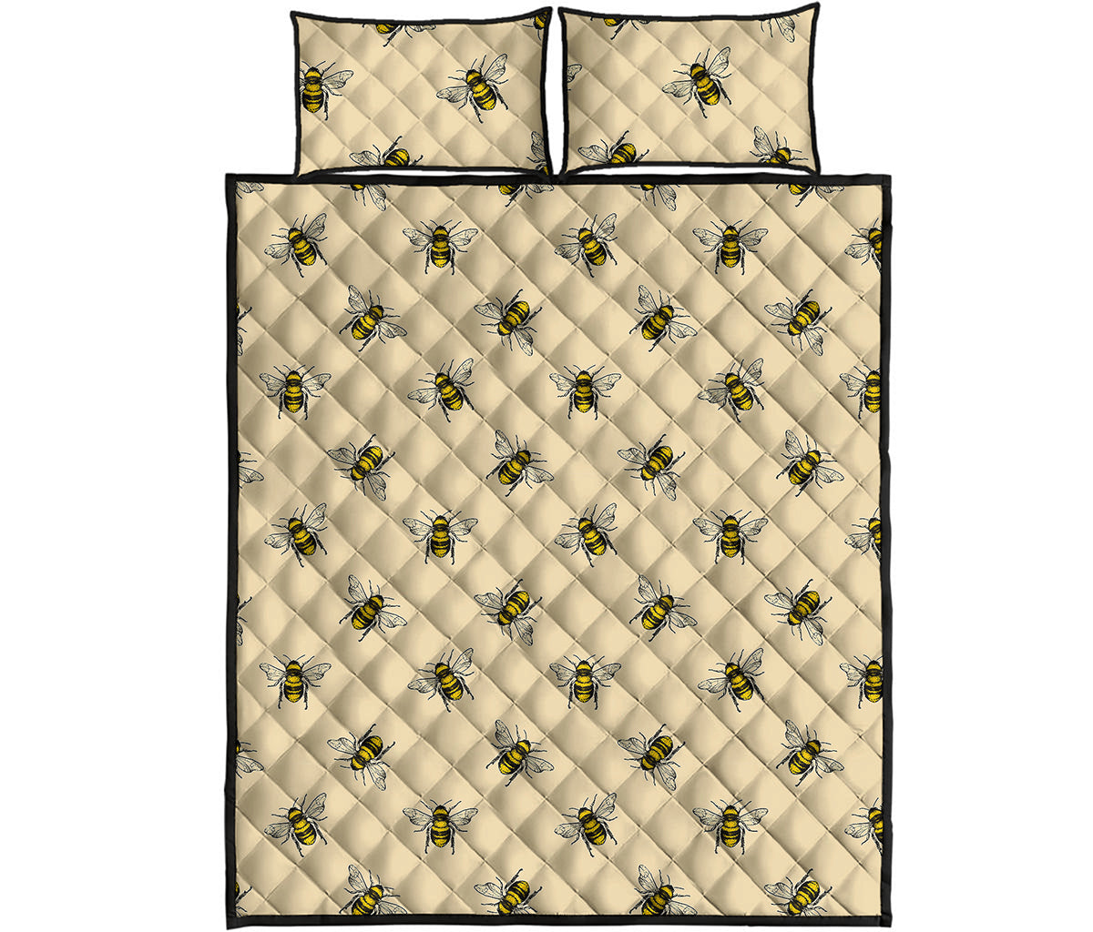 Vintage Bee Pattern Print Quilt Bed Set