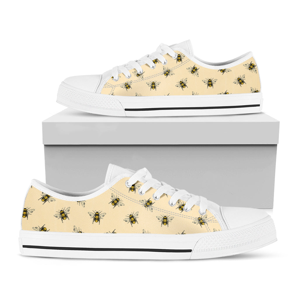 Vintage Bee Pattern Print White Low Top Shoes