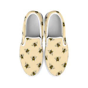 Vintage Bee Pattern Print White Slip On Shoes
