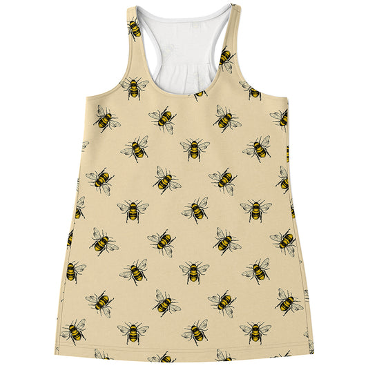 Vintage Bee Pattern Print Women's Racerback Tank Top