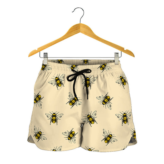 Vintage Bee Pattern Print Women's Shorts