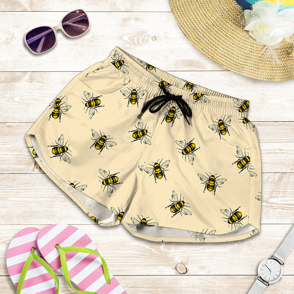Vintage Bee Pattern Print Women's Shorts