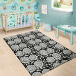 Vintage Black And White Floral Print Area Rug
