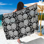 Vintage Black And White Floral Print Beach Sarong Wrap