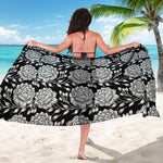 Vintage Black And White Floral Print Beach Sarong Wrap