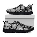 Vintage Black And White Floral Print Black Running Shoes