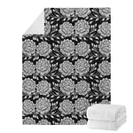 Vintage Black And White Floral Print Blanket