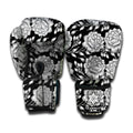 Vintage Black And White Floral Print Boxing Gloves