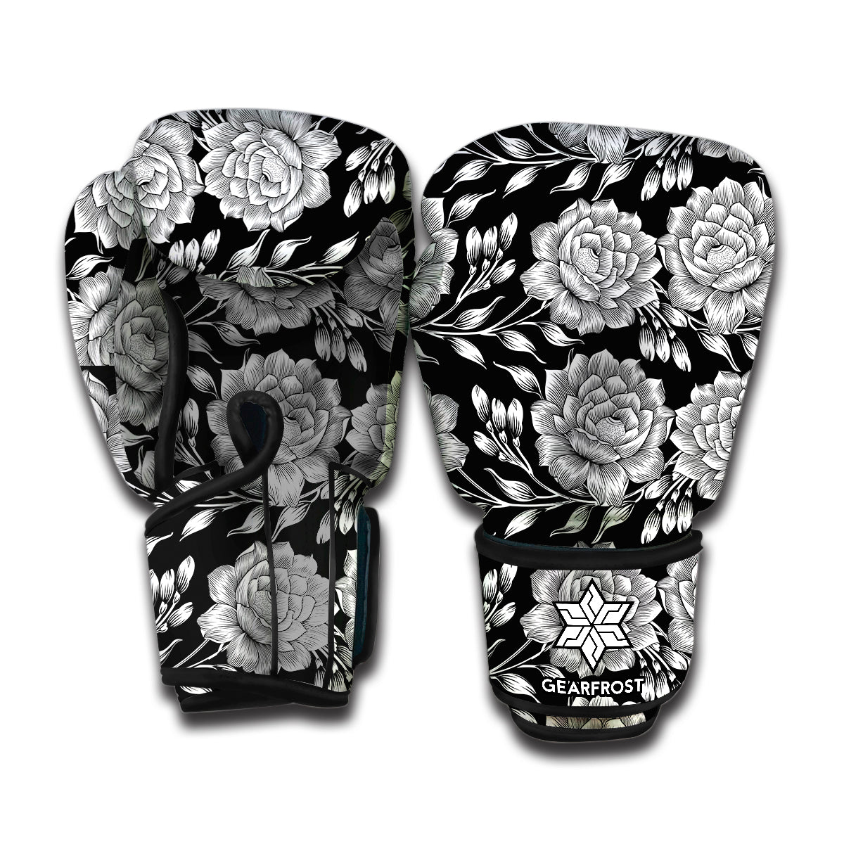Vintage Black And White Floral Print Boxing Gloves