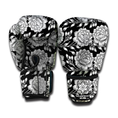 Vintage Black And White Floral Print Boxing Gloves