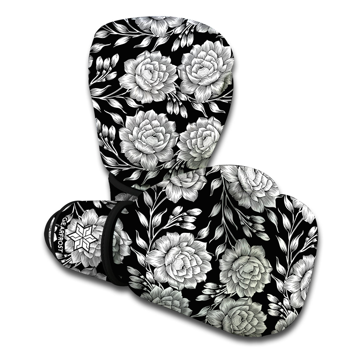 Vintage Black And White Floral Print Boxing Gloves