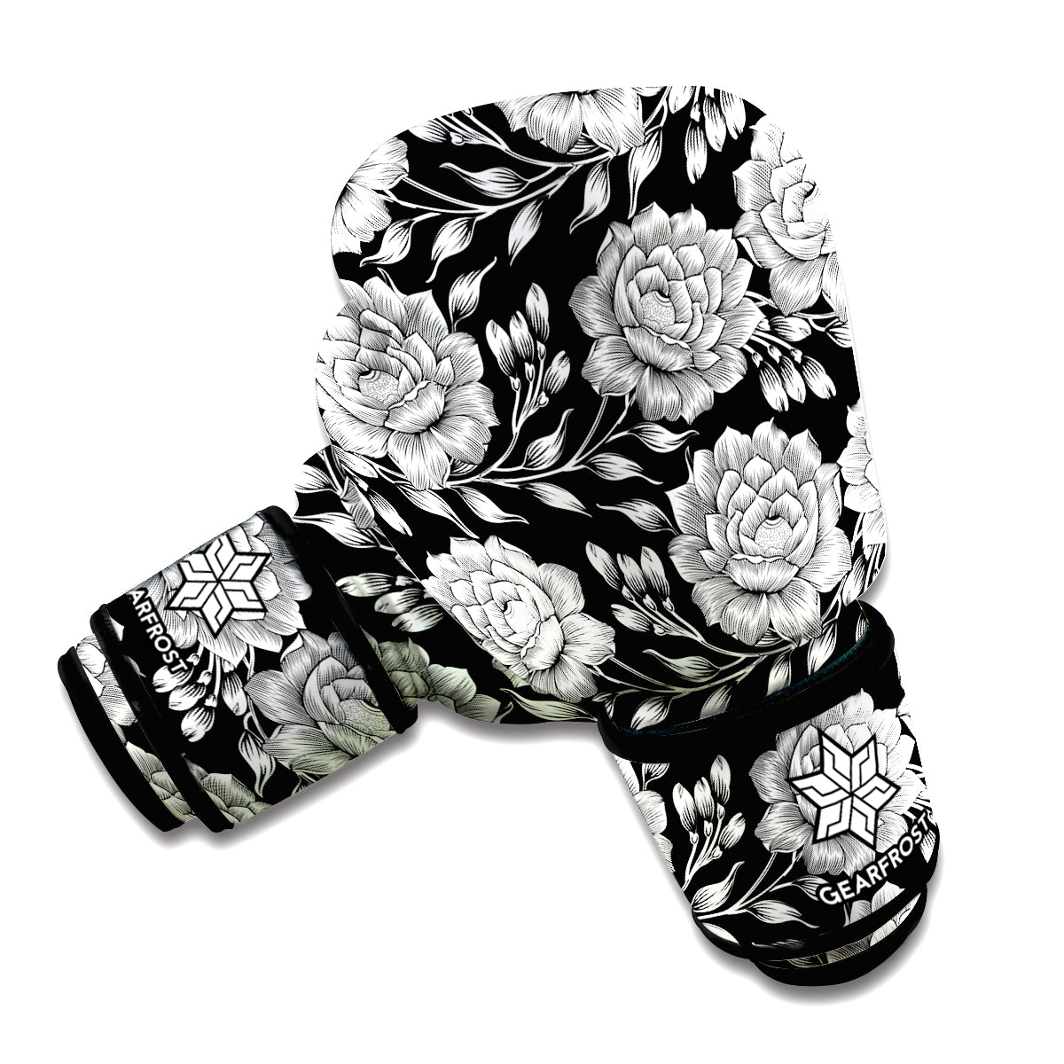 Vintage Black And White Floral Print Boxing Gloves