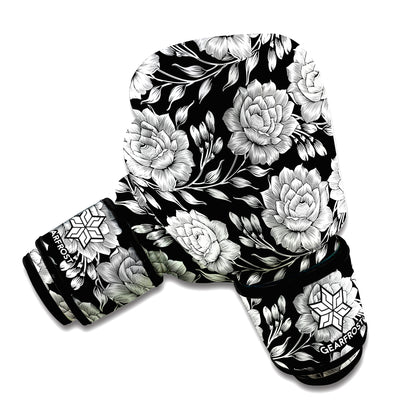 Vintage Black And White Floral Print Boxing Gloves