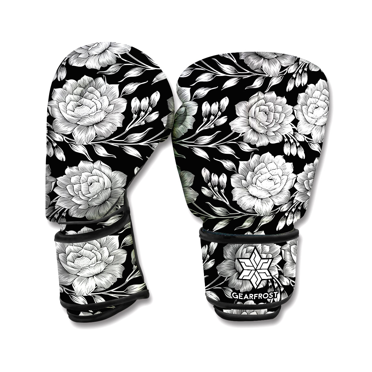 Vintage Black And White Floral Print Boxing Gloves
