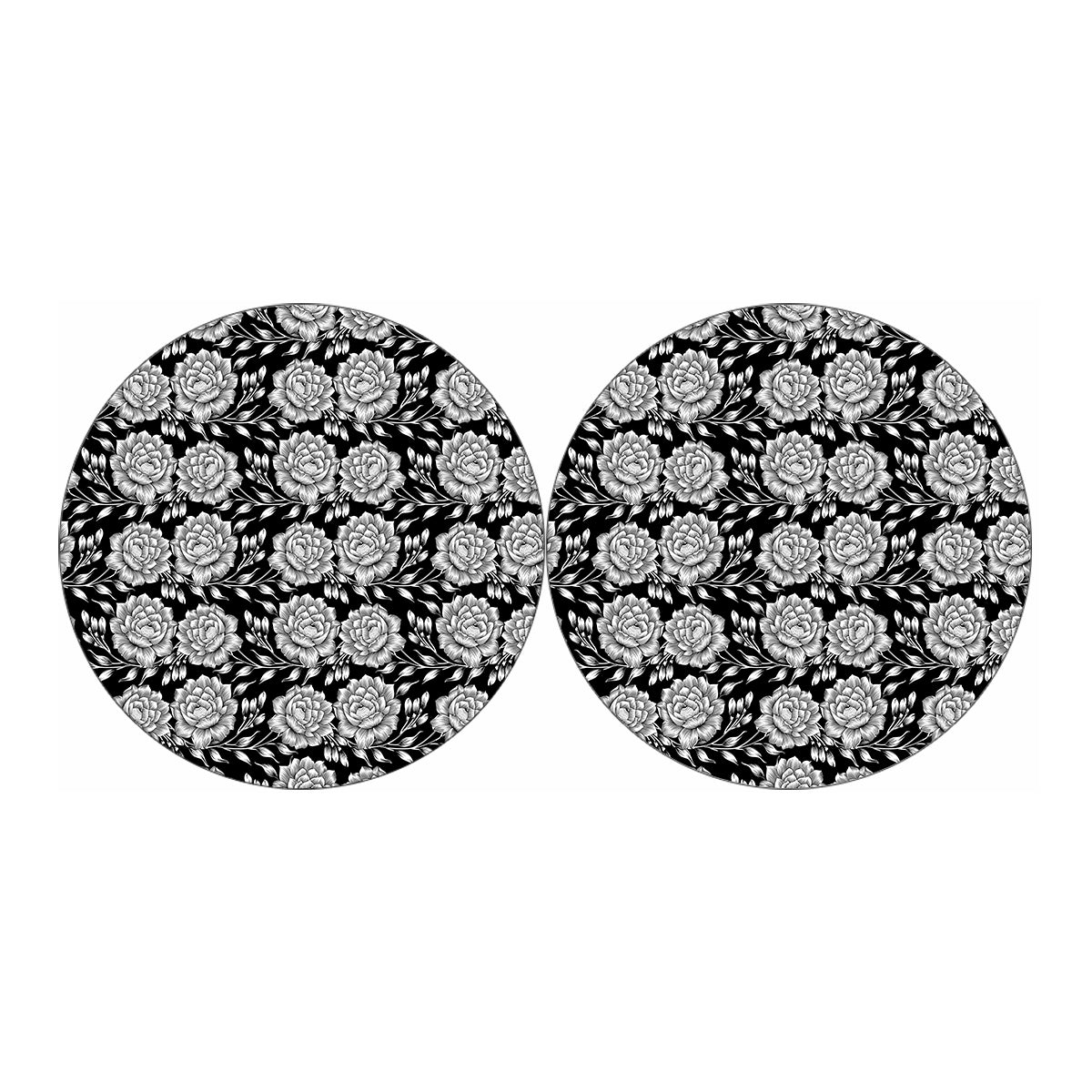 Vintage Black And White Floral Print Car Coasters