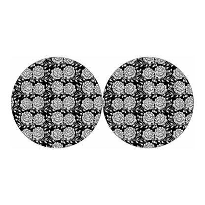 Vintage Black And White Floral Print Car Coasters