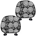 Vintage Black And White Floral Print Car Headrest Covers
