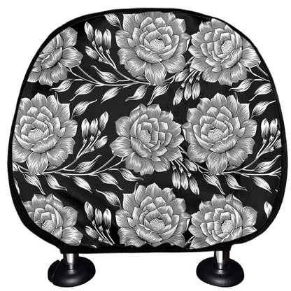 Vintage Black And White Floral Print Car Headrest Covers