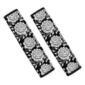 Vintage Black And White Floral Print Car Seat Belt Covers