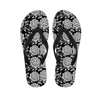 Vintage Black And White Floral Print Flip Flops